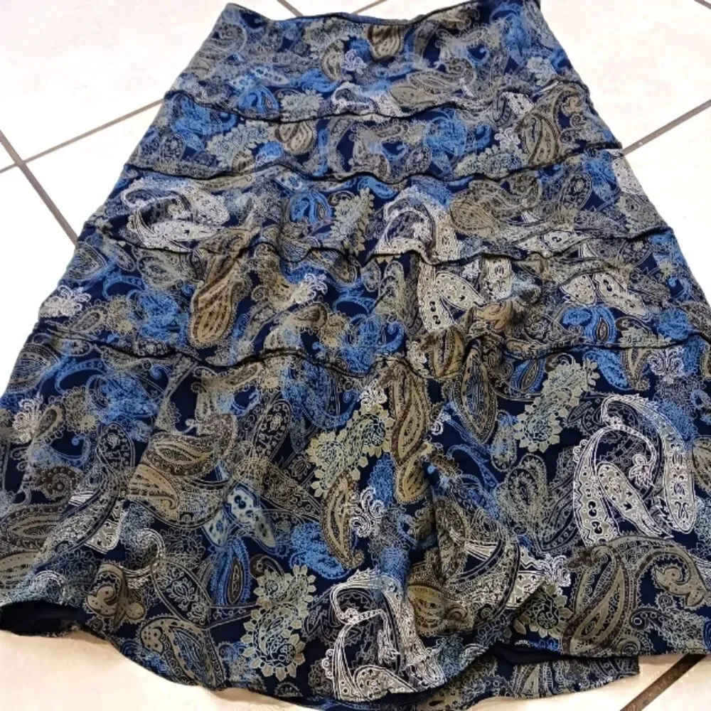 Jones New York Silk Paisley Tiered Skirt